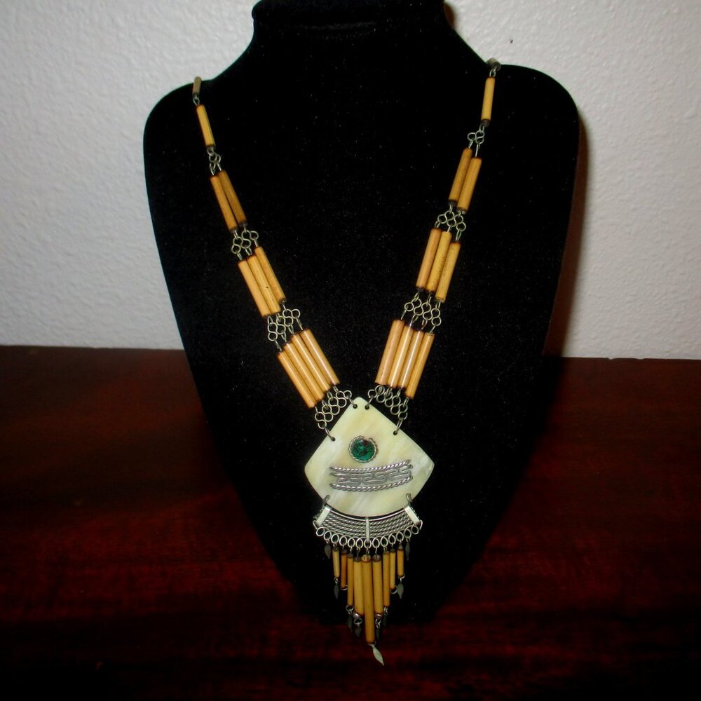 Handcrafted Mother of Pearl and Turquoise Native Necklace